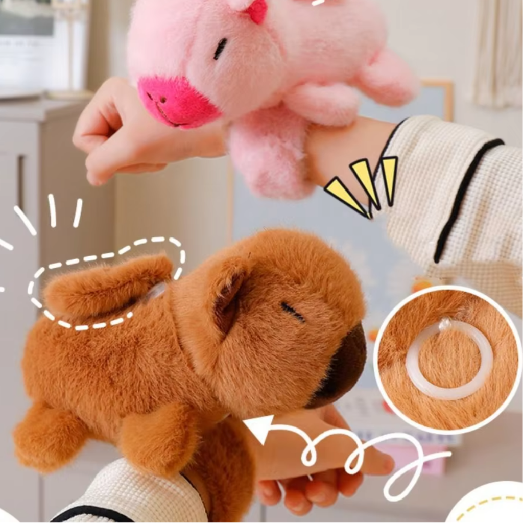 Muñeca de Peluche Pulsera de Bofetada con Diseño de Capibara y Cerdito - Pulsera Suave y Juguetable para Todas las Edades, Perfecta para Regalos | Algodón PP | Sin Certificación